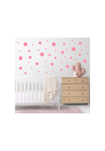 1,5-18cm Arasında Çeşitli Ebatlarda Yuvarlak Puantiye Duvar Sticker Seti - 268 Adet Bebe Pembe