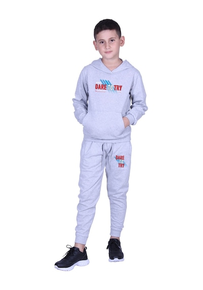 Fyk Kids 3'lü Baskı Detaylı Kapüşonlu Erkek Çocuk Eşofman Takımı Çok Renkli