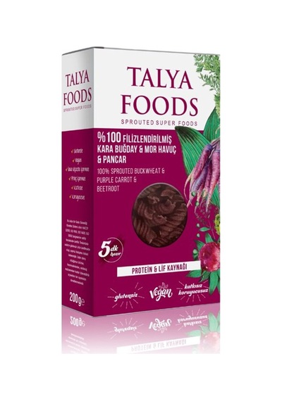 Talya Foods Filizlendirilmiş Çiğ Karabuğday & Mor Havuç & Pancar Makarnası 200g - 7 Adet Tarı