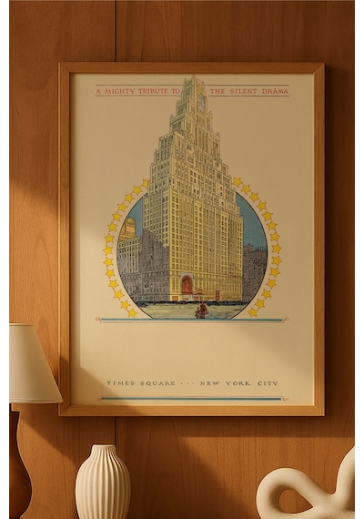 Times Square Doğal Ahşap Çerçeveli Poster, Dekoratif Seyahat Duvar Tablosu