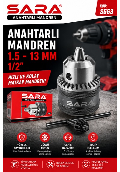 Sara Anahtarlı Mandren Tüv Süd Onaylı 1.5-13 Mm Ebat : 1/2 Kodu : S 663