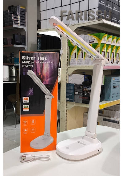 St-7799 Göz Koruyucu, Katlanabilir Led Masa Lambası 2400 Mah Şarjlı, 3 Kademeli Işık Ayarı Beyaz