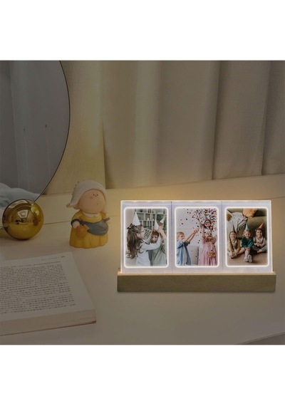 Mini Ahşap Işıklı 5'li Fotoğraf Çerçeve Seti