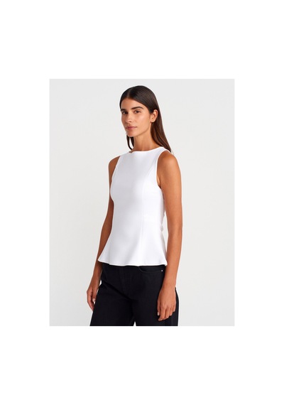 Dilvin 21001 Kayık Yaka Peplum Top-beyaz