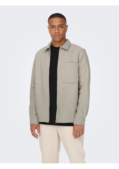 Only & Sons Onsdal Ovr Zıp Ls Shırt Erkek Gri Uk Gömlek - 22026312 Gri