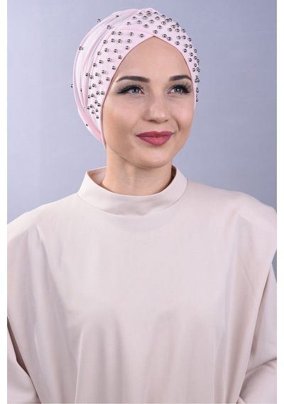 Melodi Scarf Kadın Tesettür İncili Taşlı Havuz Dış Bone Taş Rengi Taş Rengi