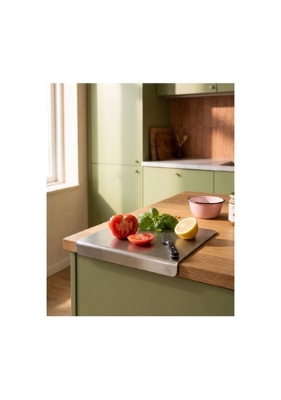 Dizör Lastra Mini Kesme Ve Hazırlık Tahtası Tek Levha 304 Paslanmaz Çelik, Fırçalı 26 X 20 Cm Gümüş