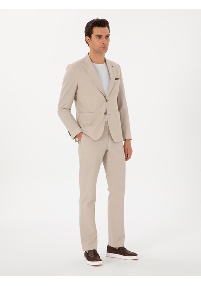 Cacharel Bej Slim Fit Çizgili Takım Elbise