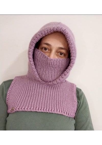 Kemzey Handmade El Yapımı Balaklava, Örgü Şapkalı Boyunluk , Yünlü Şapka Koyu Lila
