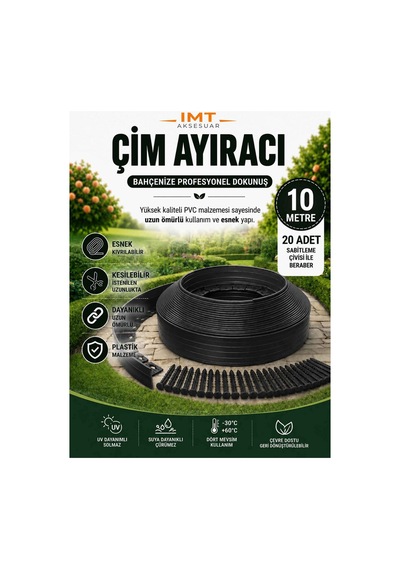 Esnek Pvc Çim Ayırıcı Bahçe Peysaj Düzenleyici 10 Metre Siyah Çim Sınırlayıcı Esnek Plastik Taş Toprak Ayraç Bariyer Peyzaj Bordürü