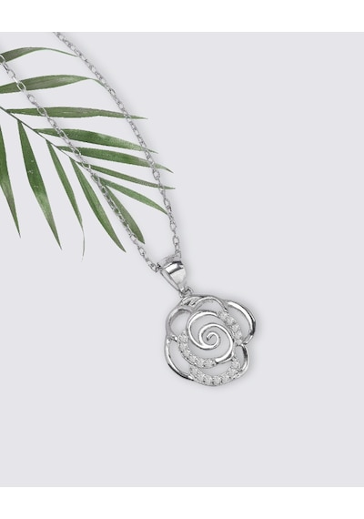 Brezza Lusso Jewelry Diamond Serisi Zirkon Taşlı Gül Model Gümüş Kadın Kolye 45 CM 45 CM