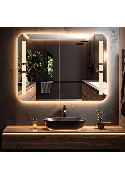 Selyn Günışığı Lazer Kumlamalı Lavabo & Banyo Aynası Dokunmatik Sensörlü 80 X 60