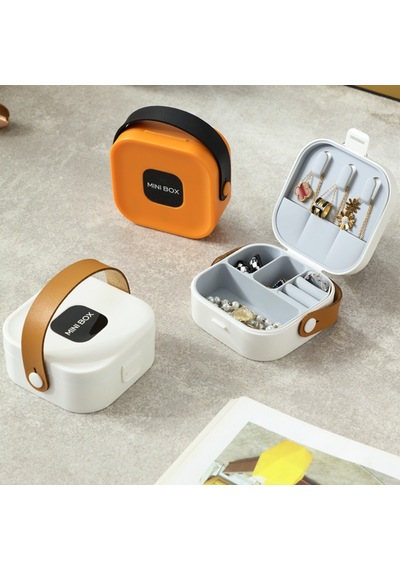 Premium Mini Takı Kutusu Aynalı Seyahat Boy Bölmeli Mücevher Organizer - Beyaz 1 Sıra Beyaz