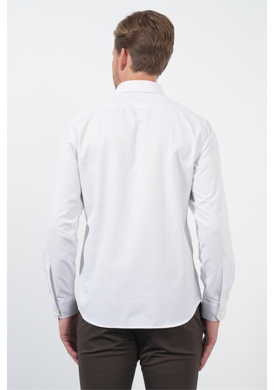 İmza Beyaz-lila Sert Yaka Uzun Kol Cepsiz Slim Fit Pamuklu Gömlek 1004260210 Beyaz - Lila