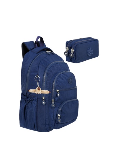 Mega Boy 2 Li Unisex Ayarlanabilir Ortapedik Askılıçok Bölmeli Okul Çantası + Kalemlik Lacivert