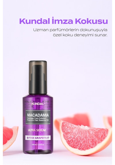 Kuru Ve Yıpranmış Saçlara Onarıcı Bakım Serumu Kundal Macadamia Ultra Hair Serum Pink Grapefruit