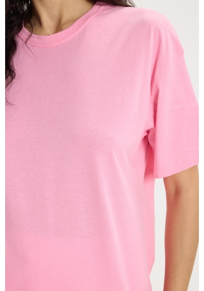 Tudors Kadın Slim Fit Dar Kesim Pamuk Kısa Kollu Bisiklet Yaka Pembe Tişört-50472 L