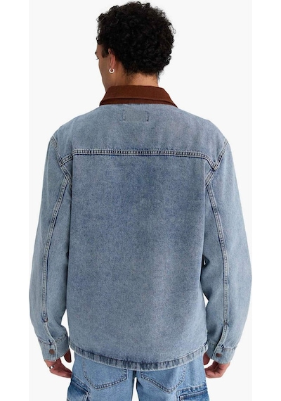 Defacto Relax Fit Kontrast Yaka Düğmeli Denim Ceket F8308ax25aunm39 Mavi