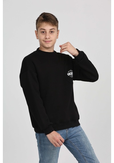 Toontoy Kids Toontoy Erkek Çocuk Cep Skate Baskılı Sweatshirt Siyah