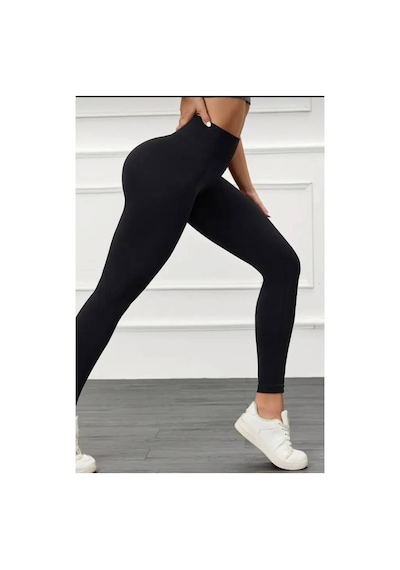 Mercan Kids & Butik Kadın Yüksek Bel Toparlayıcı Tayt Dikişsiz İç Göstermez Spor Taytı Siyah
