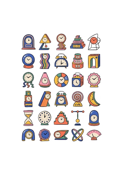 30 Adet Postmodern Masa Saati Sticker Seti - Laptop, Ajanda, Telefon Kılıfı Çok Renkli