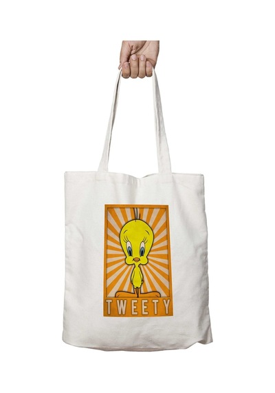 Art Hediye Tweety 3 İki Tarafı Kalıcı Baskılı Yıkanabilir Çanta Çok Renkli