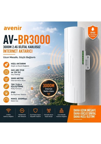 Avenir Av-br3000 2.4g Dijital Kablosuz İnternet Aktarıcı - 2 Adet Takım Set