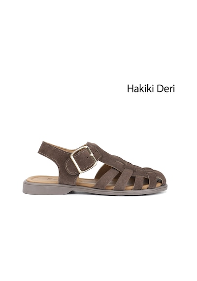 Gönderir Kadın Koyu Vizon Süet Tokalı Bantlı Burnu Kapalı Hakiki Deri Sandalet Dyza75645058 Gönderir Kadın Koyu Vizon Süet Tokalı Bantlı Burnu Kapalı Hakiki Deri Sandalet Dyza75645058