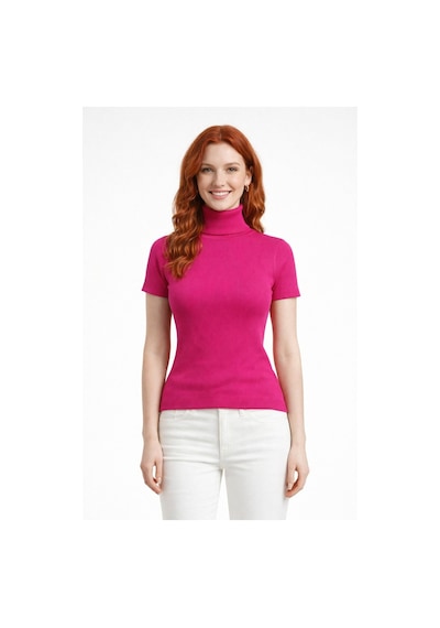 Neden Tekstil Boğazlı Yarasa Kollu Fitilli Crop Bluz - Fuşya