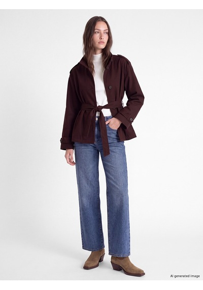 Lcw Modest Bordo Dik Yaka Kuşaklı Oversize Kadın Trençkot