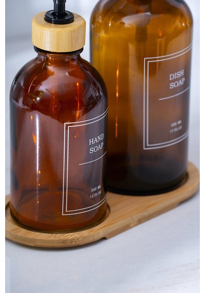Louvre Bambu Standlı 2'li Sıvı Sabunluk - 500/300 Ml Kahverengi