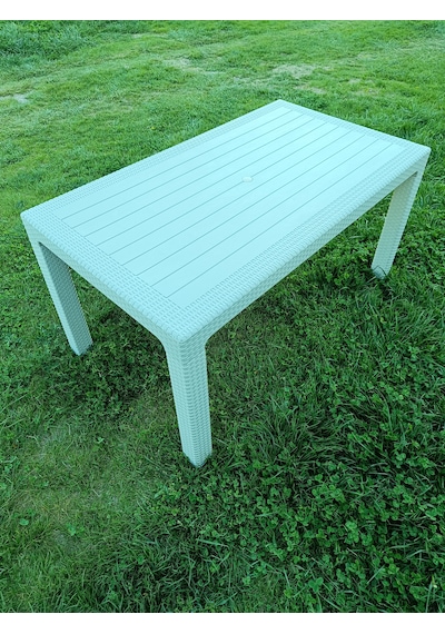 Evko Mobilya Rattan 80x140 Masa, Plastik Masa, Bahçe Balkon Teras Masası, Kare Masa, Dış Mekan Masası Cappuccino