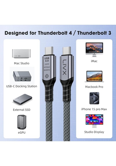 Type C To Type C Usb4.0 240w 40gbps 8k60hz Uzatma Kablosu 1 Metre Lcu Standart