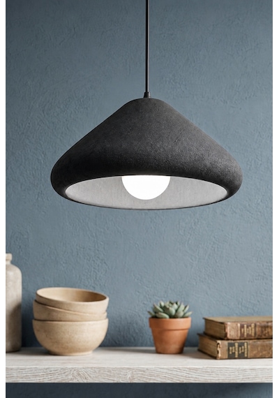 Üçgen Bohem Sarkıt Avize, Beton Dokulu Modern, Balkon, Salon, Yatak Odası, E27 Duy, 25 Cm - Siyah