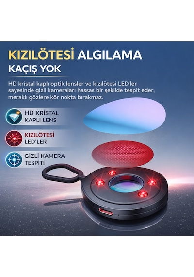 Polham Mini Taşınabilir Kızılötesi Kamera Dedektörü Rf Sinyal Tespiti Şarjlı Otel, Airbnb Güvenlik Cihazı