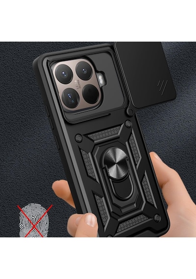 Xiaomi Mi 17t İle Uyumlu Kılıf Magnetik Standlı Kamera Korumalı Sürgülü Kapak Siyah