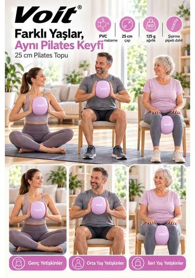 25 cm Mini Pilates Topu Yoga Fitness Egzersiz ve Denge Topu Şişirme Pipeti Dahil Lila
