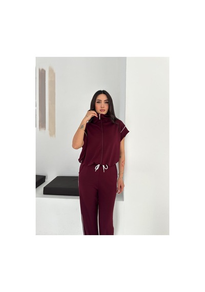 Gugus Kadın Ara Biyeli Yelekli Sıfır Kol Modal Takım Bordo