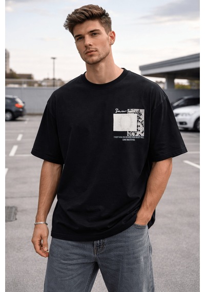 Cool Tarz Oversize Erkek Tişört Baskılı Pamuklu Rahat Kesim Streetwear Yazlık Basic T-shirt Siyah Siyah Cool Tarz Oversize Erkek Tişört Baskılı Pamuklu Rahat Kesim Streetwear Yazlık Basic T-shirt Siyah Siyah