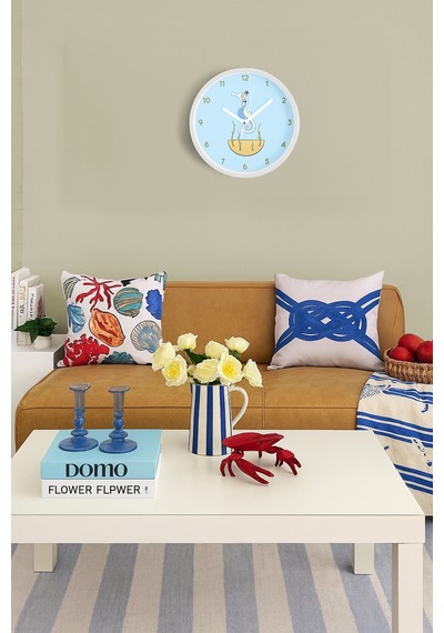 Sevimli Denizatı Modern Çocuk Odası Duvar Saati - 42cm - Önü Camlı Beyaz Kasa - Sessiz Mekanizma Beyaz