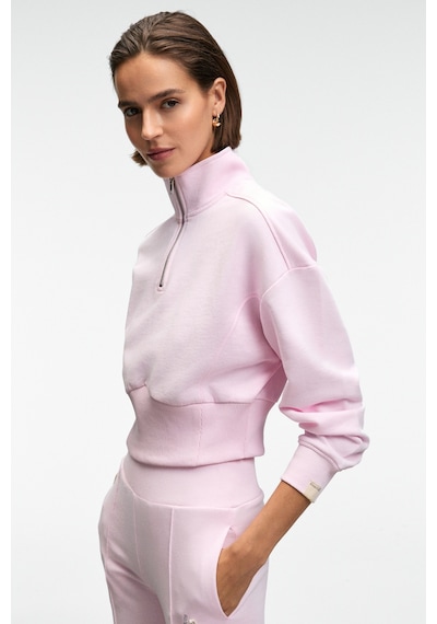 Grımelange THALIA Kadın Arka Baskılı Ve Patch Detaylı Fermuarlı Dik Yakalı Pembe Sweatshirt