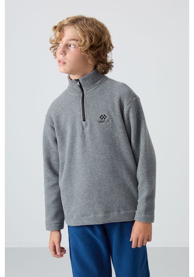 Tommylife Tommy Life Gri Melanj Kalın Yumuşak Dokulu Standart Fit Nakışlı Polar Erkek Çocuk Sweatshirt - 11221 Gri Melanj