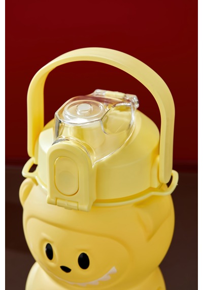 Labubu Suluk - 1000 Ml Taşınabilir Kulplu, Pipetli, Bpa Sız, Kilitli Ve Sızdırmaz Kapak - Sarı Sarı