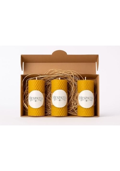 Doğal Balmumu Petek Mum 3&apos Lü Set Hesperia 10.5cm X 4cm Elle Sarım Zararlı Kimyasalı İçermez Temiz Yanış 50 x 22