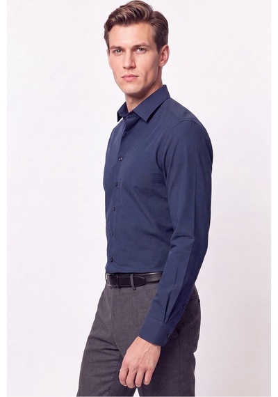 Slim Fit Modal Kumaş Lacivert Gömlek G 1609