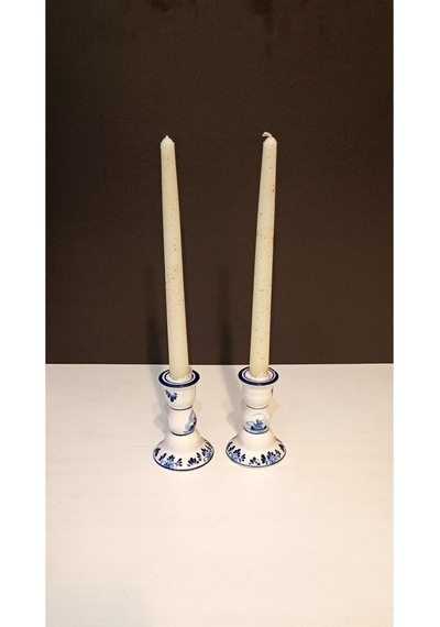 İkili Yaldızlı Şamdan Mum 2x25cm Krem