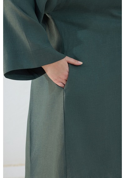 Aker Zümrüt Dökümlü Keten Kimono Zümrüt Zümrüt
