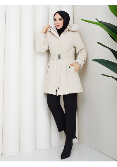 Eslemnur Nova Kumaş Şişme Mont 85cm Bej