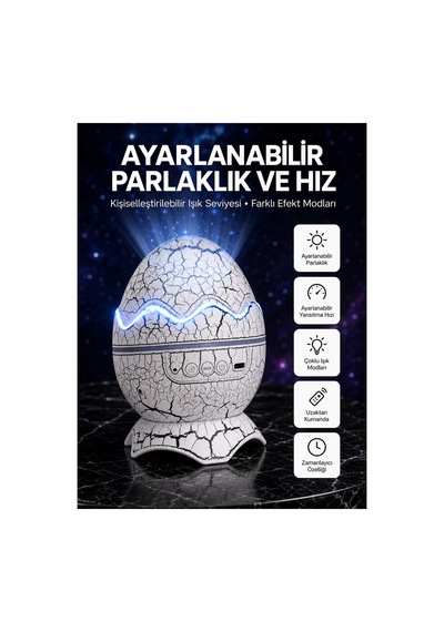 Dinozor Yumurtası Tasarımlı Projektörlü Gece Lambası Altın