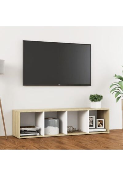 Tdesıgno Eda Televizyon Sehpası - Ünitesi -kitaplık-meşe Beyaz 144 Cm 4 Raflı Meşe - Beyaz